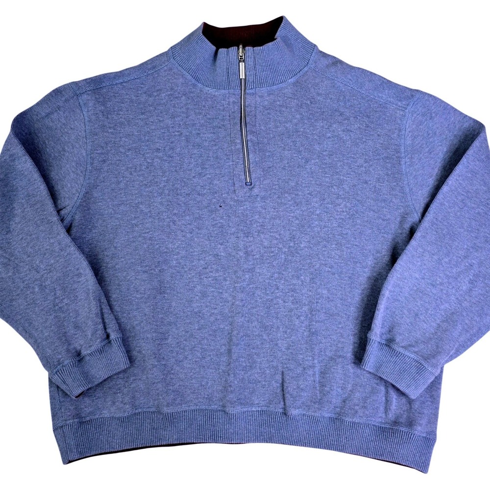 Vintage Kona Mens XL Quarter Zip Pullover Light Blue Maroon